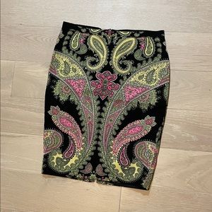 INC patterned pencil skirt with slit in back